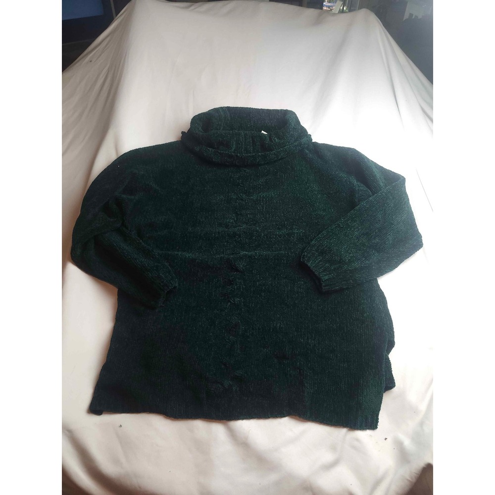 Carolina Colours Forest Green Chenille Turtleneck Cable Knit Sweater Vintage S